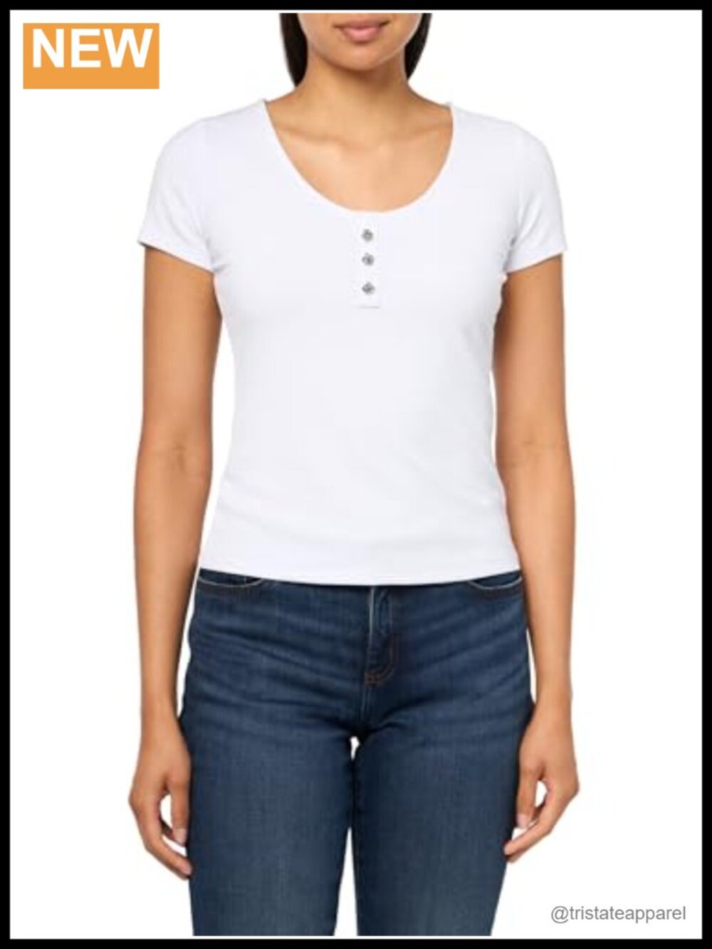 Women's Rib Knit Scoop Neck Short Sleeve Slim Fit Tee